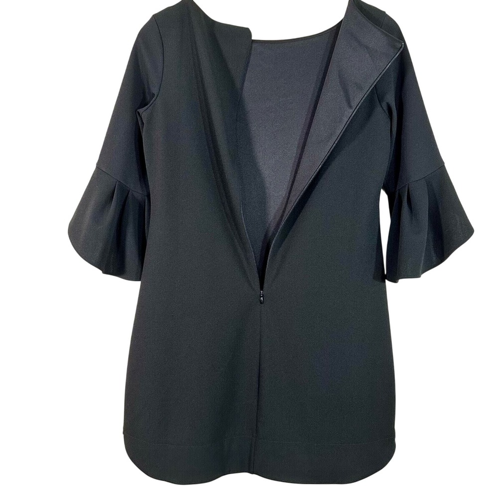 Vince Camuto Black Tiered Bell Sleeve Shift Dress Womens 2P Petite Boat Neck Zip - Picture 7 of 9